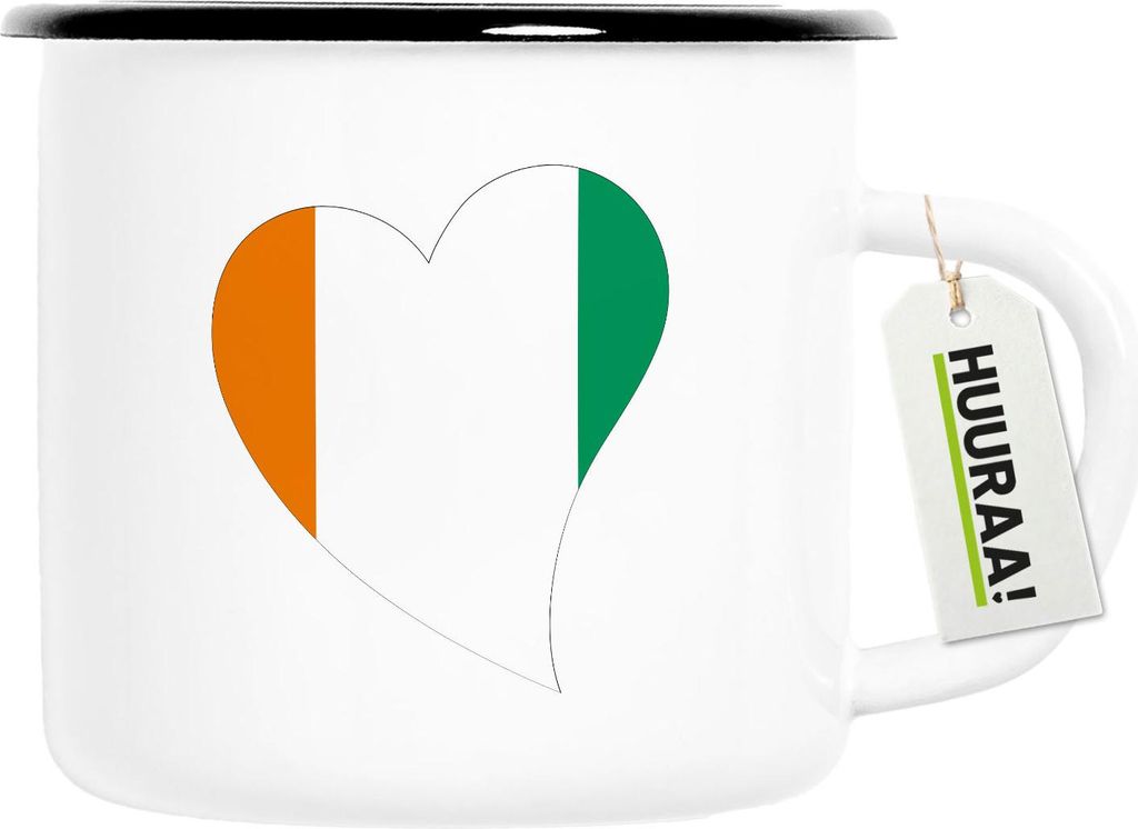 Huuraa Emaille Tasse Elfenbeinküste Flagge Herz 300ml Vintage Campingbecher Geschenkidee