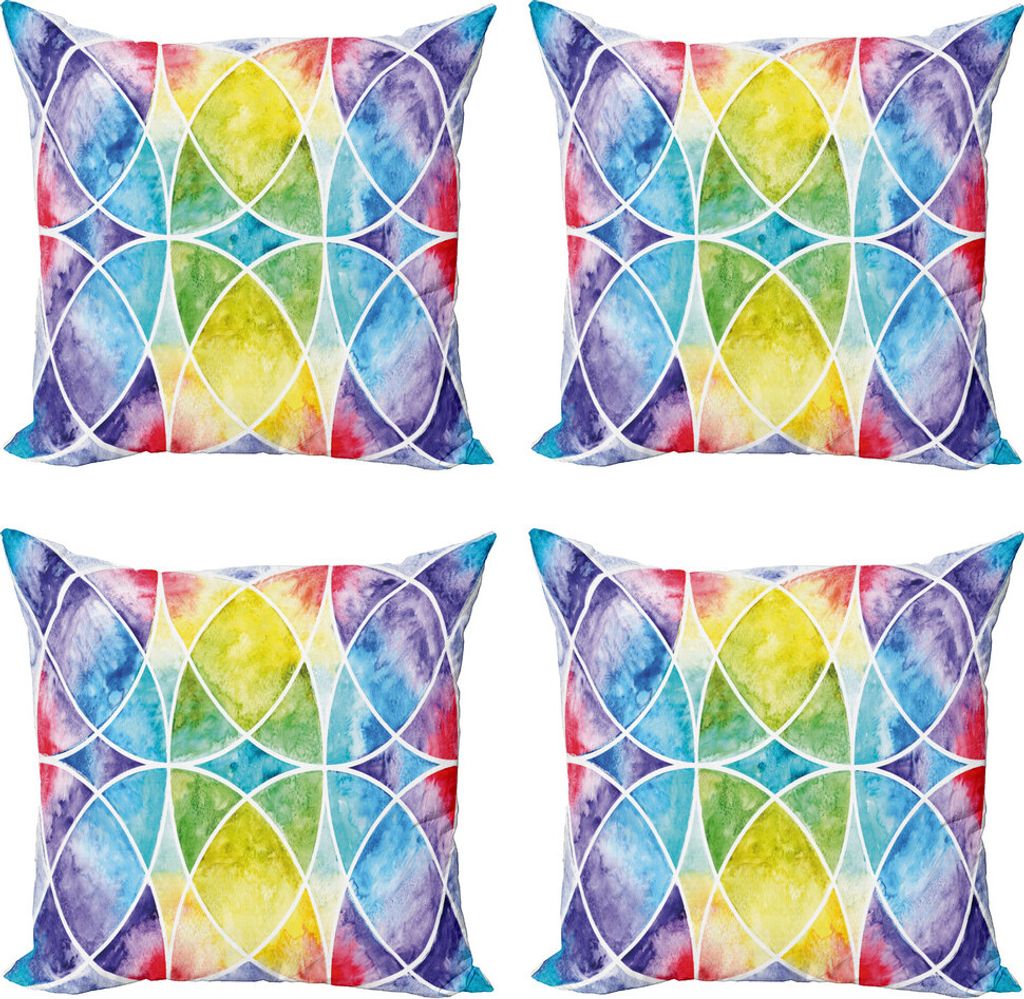 ABAKUHAUS Geometrie Kissenbezug Set (4 Stück), Regenbogen-Schmutz, Moderner Doppelseitiger Digitaldruck, 60 cm x 60 cm, Mehrfarbig