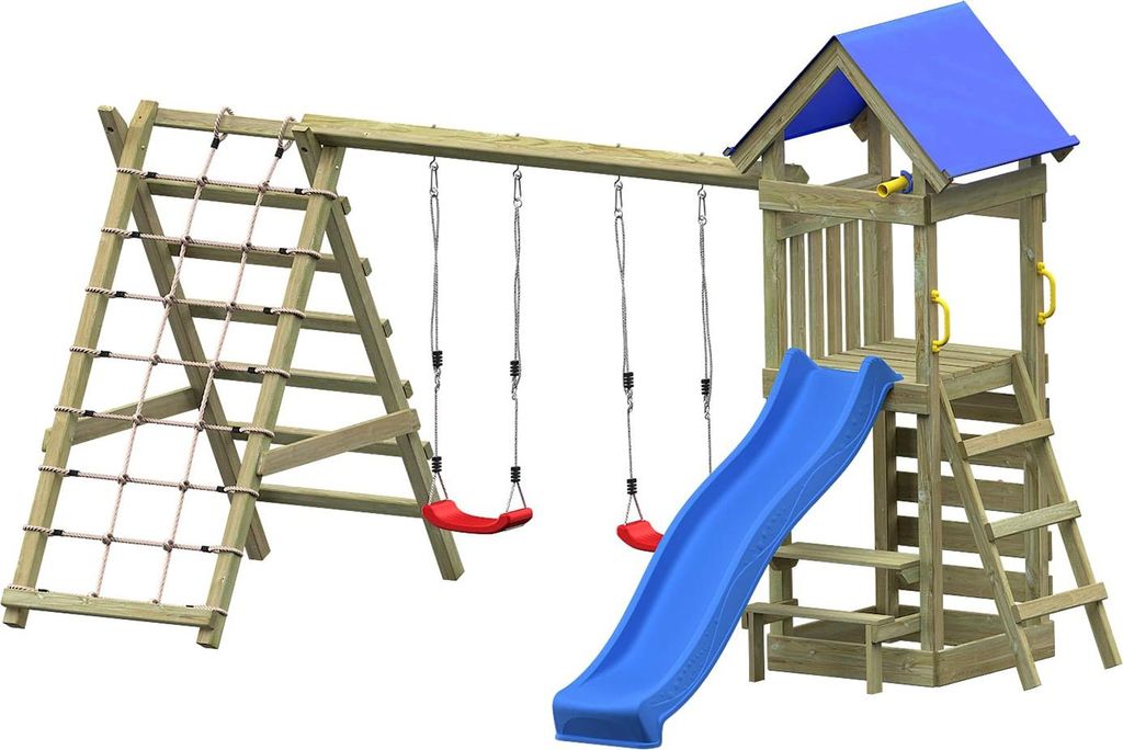 Endorphin Spielturm Minoo Pro m. Dach Leiter Rutsche Schaukel Kletterwänden Sandkasten und Picknicktisch