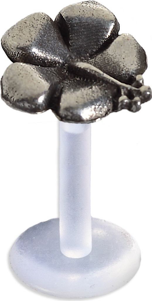 viva-adorno 1,2 x 8mm Labret Stecker Lippenpiercing Tragus Piercing Bioflex Silber Vintage Antik Style Blume Blüte verschiedene Desgins Z522.D2