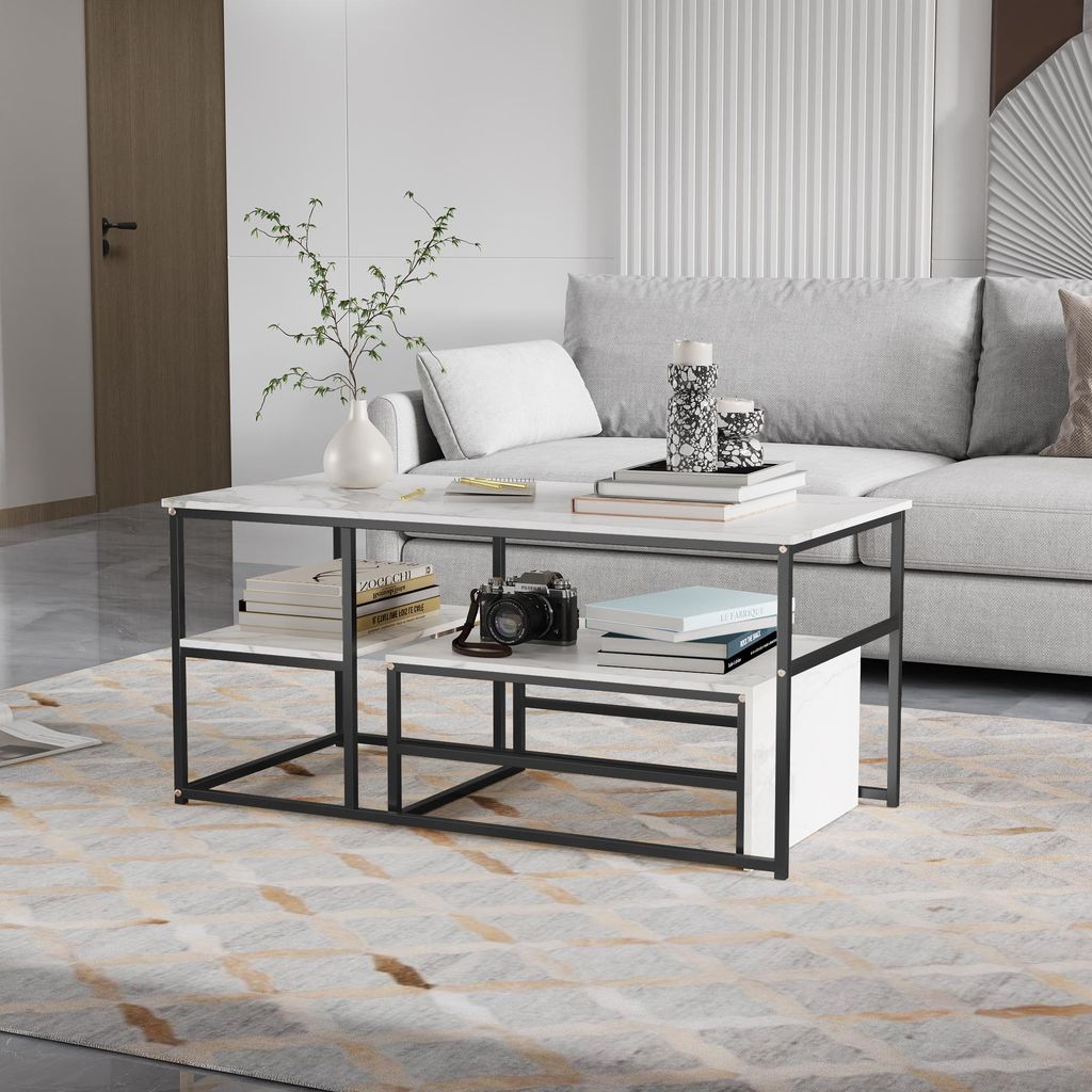 Fortuna Lai 2er Set Couchtisch Marmor Schwarz Modern: Produktbild 