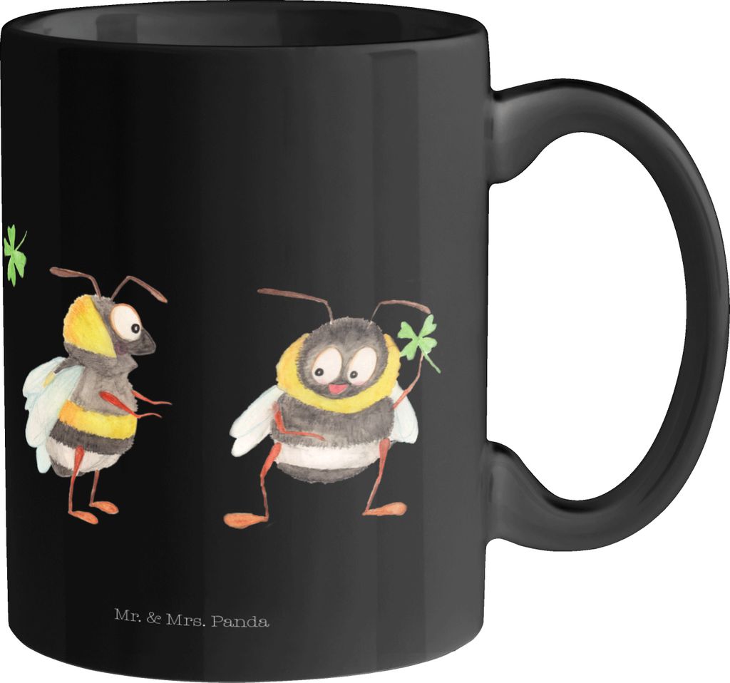 Mr. & Mrs. Panda Tasse Hummeln Kleeblatt - Schwarz - Geschenk, Dekotasse, Lustige Sprüche, Spruch Positiv, glücklich sein, Werden, Kaffeetasse, s...