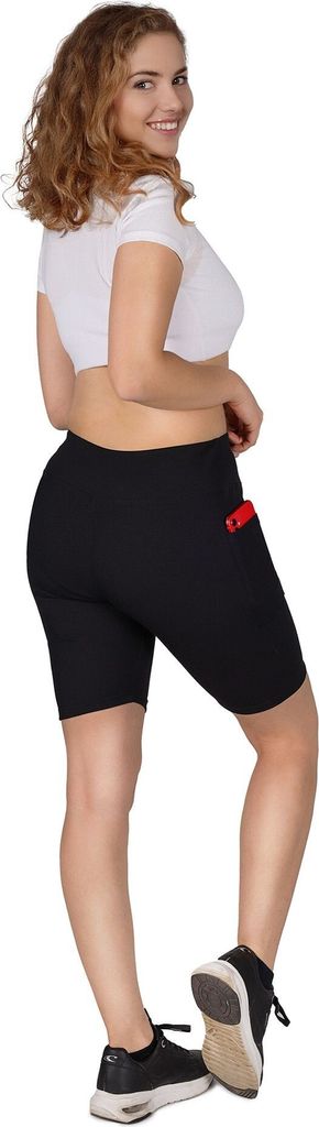 Damen-Leggings kurze Fahrrad-Leggings mit gestreifter Tasche schwarz XXL YOCLUB