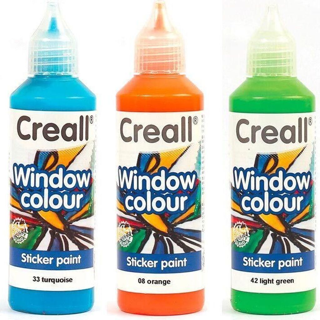 3 repositionierbare Farben für Fenster 80 ml - türkisblau-orange-hellgrün