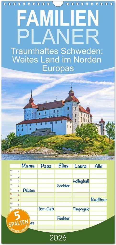 Familienplaner 2026 - Traumhaftes Schweden: Weites Land im Norden Europas mit 5 Spalten (Wandkalender, 21 x 45 cm) CALVENDO