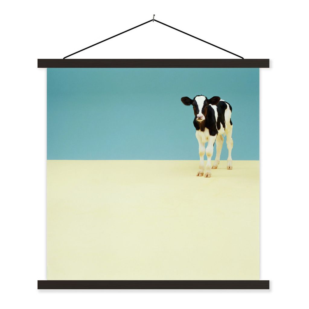 MuchoWow Textilposter Kuh - Kalb - Friesland 120x120 cm mit schwarzem Rahmen - Aufhängungsset