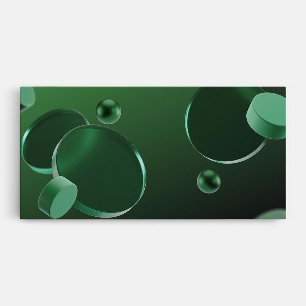 ARTHUB Leinwandbild 40x80 cm, Green Circle Floating | Wohnzimmerdekoration, Hängende Bilder, Wanddekoration, Heimdekoration, Abstrakte, Geometri...
