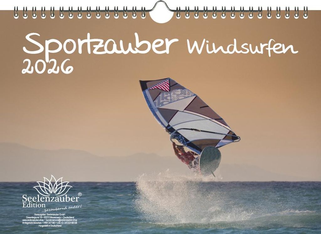 Sportzauber Windsurfen DIN A4 Kalender für 2026 Brettsegeln Segel