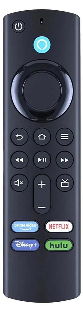 A black remote control for a smart TV device.