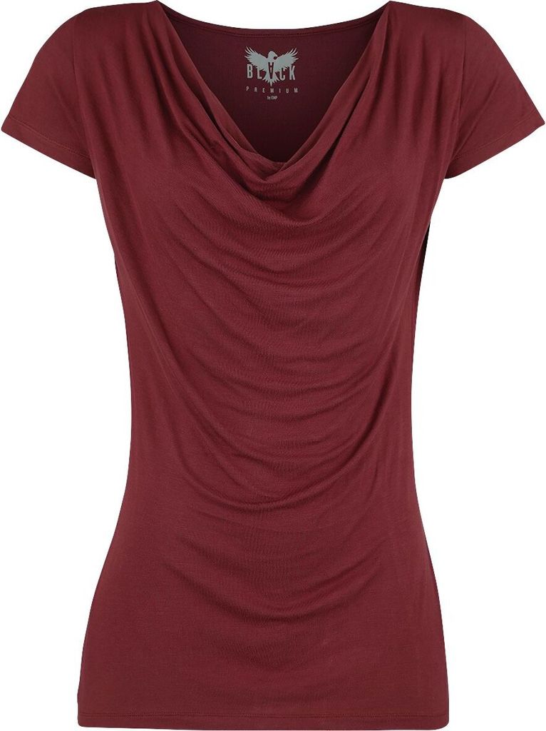 Black Premium by EMP Damen rotes Basic T-Shirt mit Wasserfall-Auschnitt XL