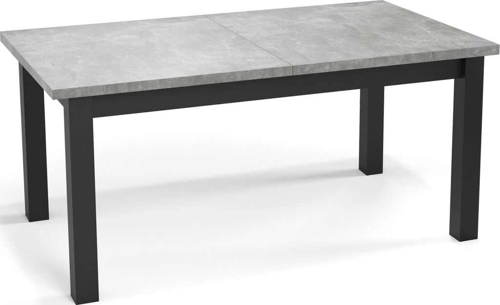 Moderner Rechteckiger Ausziehbarer Esstisch - Platzsparend - Schwarze Holzbeine - 160 bis 200 cm - Hergestellt in EU - 160 x 80 cm - Grau Beton