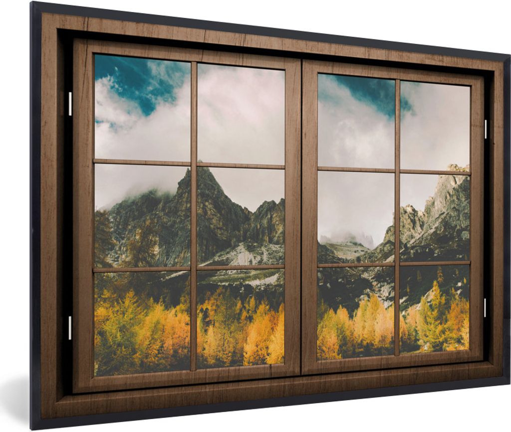 MuchoWow MuchoWow Gerahmtes Poster Aussicht - Berg - Baum 60x40 cm - Poster mit zchwarzem Bilderrahmen - Printing - Wanddeko Schlafzimmer