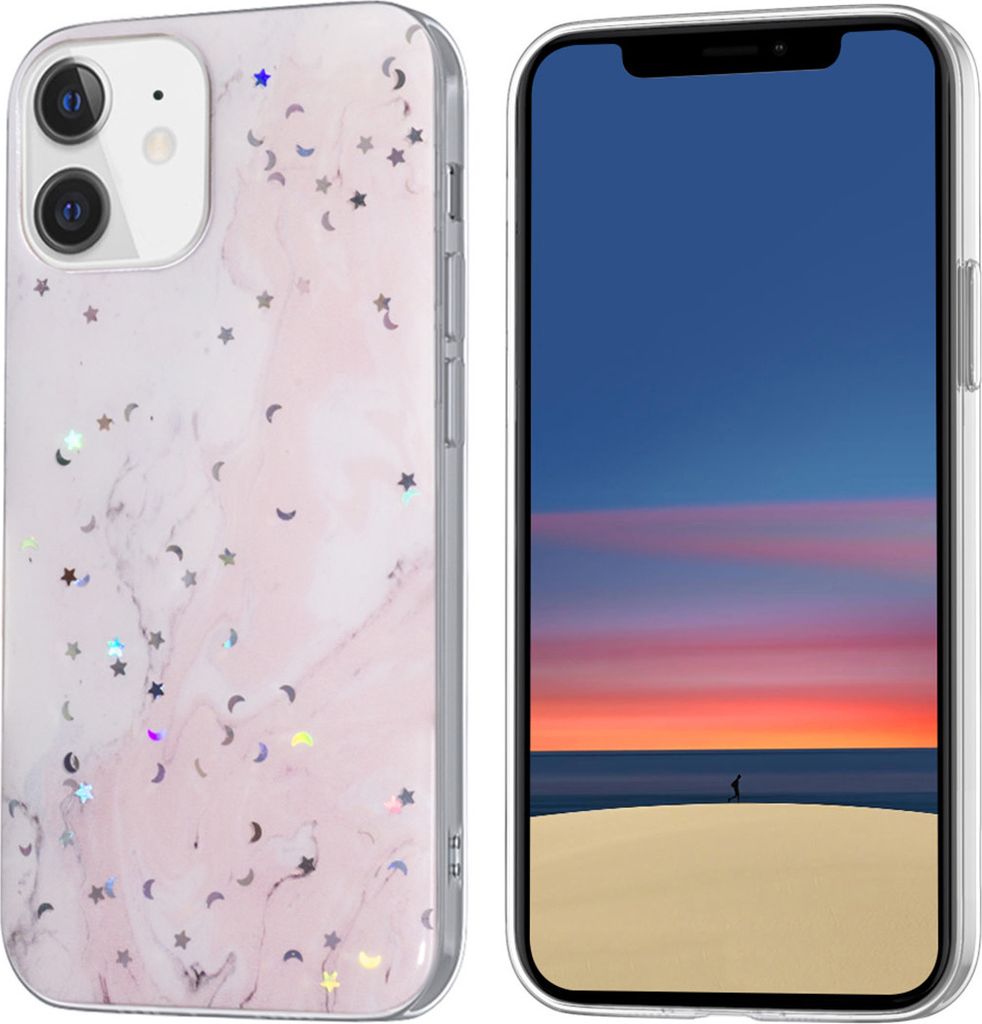 Apple iPhone 12 Mini TPU Back Cover - Glitter Print Pink