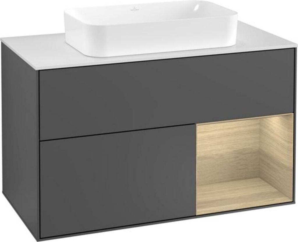 V&B Waschtischunterschrank Abdeckplatte wh. m Finion 100x60,3cm, Reg re Oa ven, Anthrac. matt