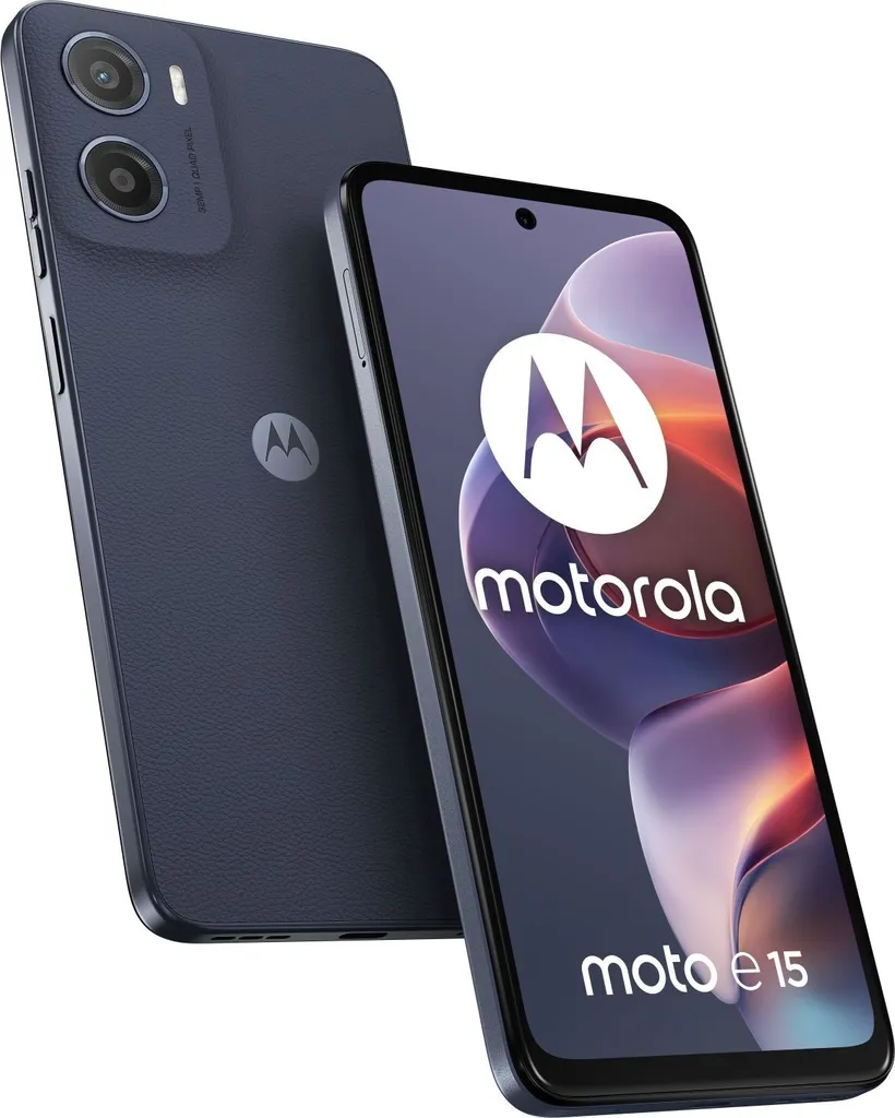 Motorola Moto e15 Smartphone Android 14 Go 64Go Bleu avec Écran 6,67"