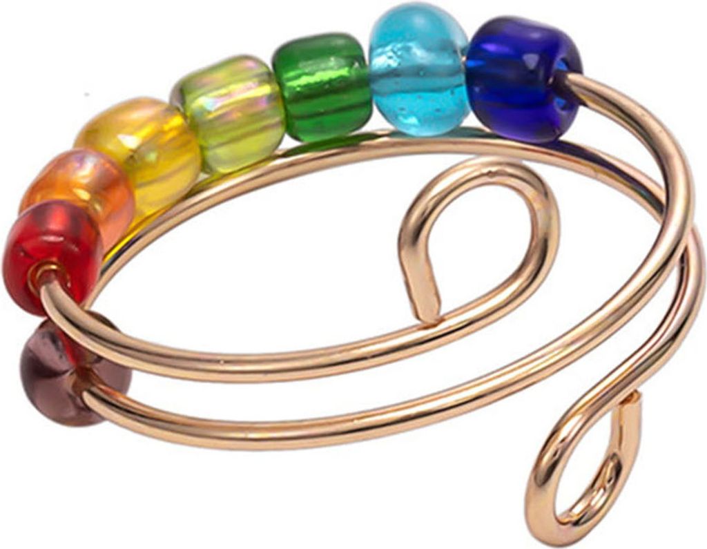 Drehbarer Ring mit bunten Perlen, Stress- und Angstlinderung, offen, verstellbar, für Männer und Frauen, Fingerring, Modeschmuck, Zubehör, Weihn...