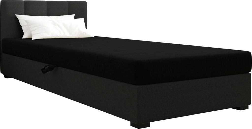 AURA SOFA Boxspringbett ZIKA 110x195 Komplett-Set mit Bonell Matratze, Polsterbett mit Bettkästen - Dunkelgrau/Schwarz, SAWANA 05/14