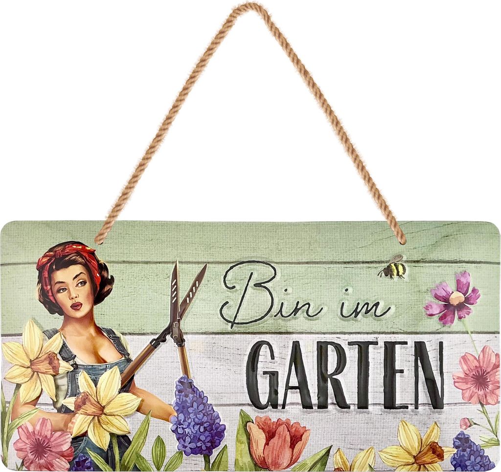 Retro Blechschild Garten- bin im Garten, Gartenschilder mit Sprüchen, Gartengeschenkidee, Schild Garten Gärtner Geschenke, retro Deko