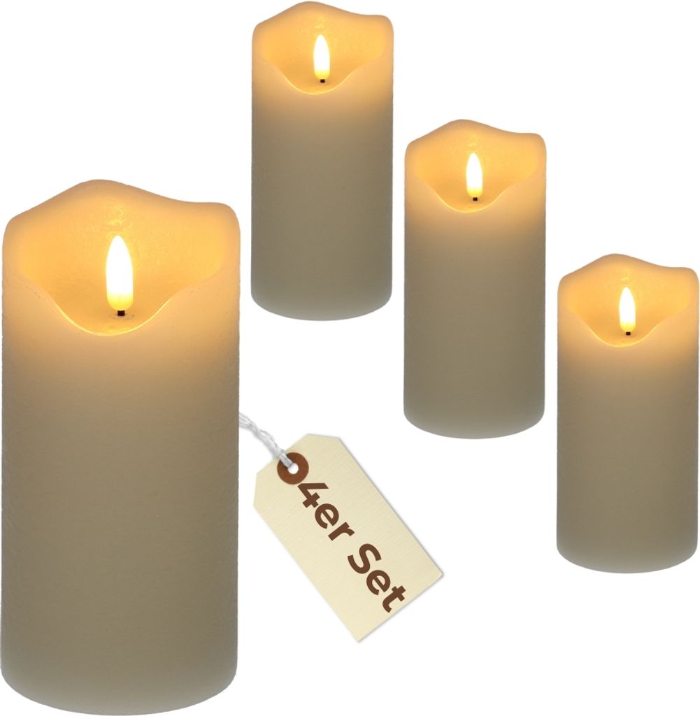 4er Set Led Echtwachskerzen Elektrische Kerzen flackernd Kerzen batteriebetrieben Kerzen elektrisch Led Wachskerzen mit Timer 7,5 x 15 cm