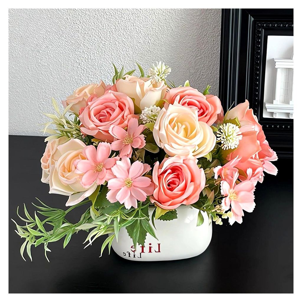 Kunstblumen in Vase, künstliche Blumen für Dekoration, kleine Blumentöpfe für den Schreibtisch, Hochzeitsdekoration