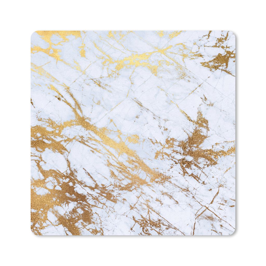 MuchoWow Mauspad Mousepad Marmor - Gold - Weiß 20x20 cm - Mousepads - Maus Mat - Pad - Mausunterlage - Desk Mat - Bureauartikeln