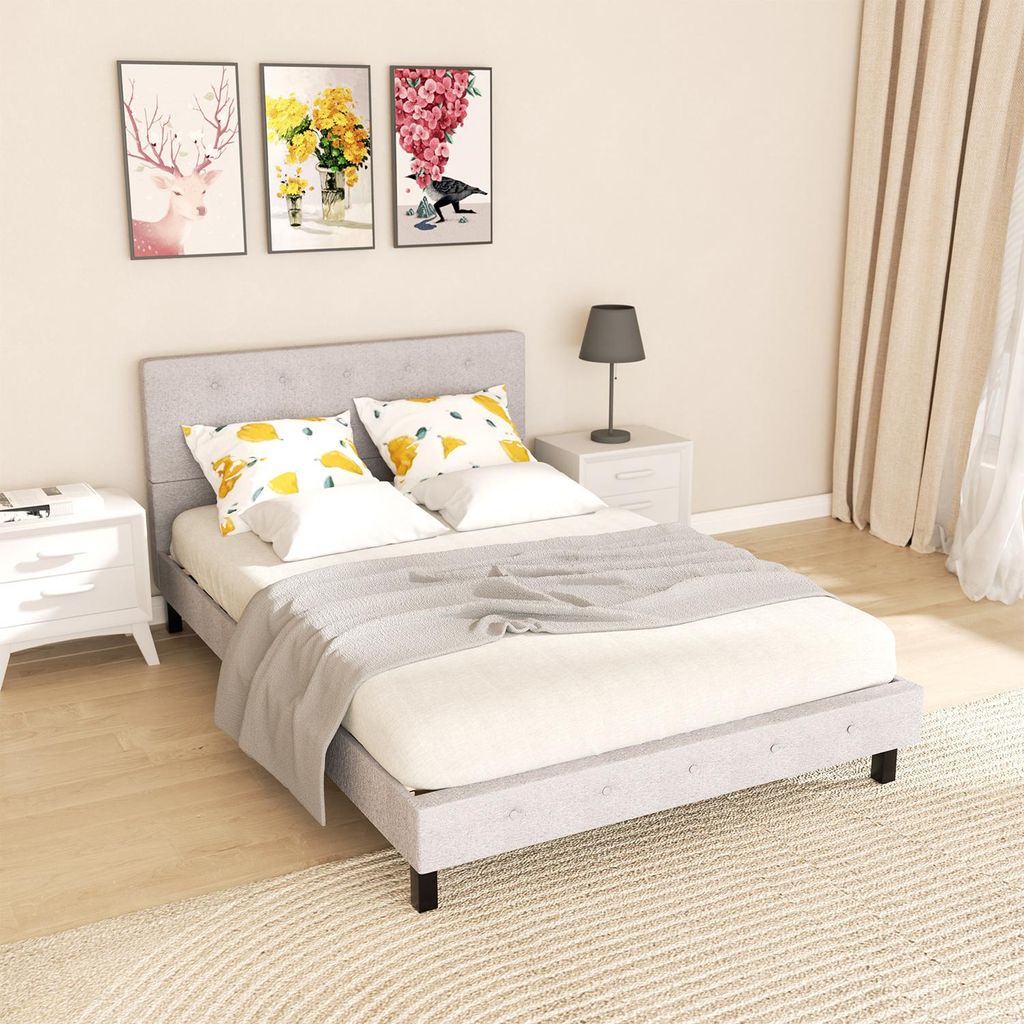 Faziango Polsterbett 140x200 cm Doppelbett in Grau - Gepolstertes Stoffbett mit Lattenrost