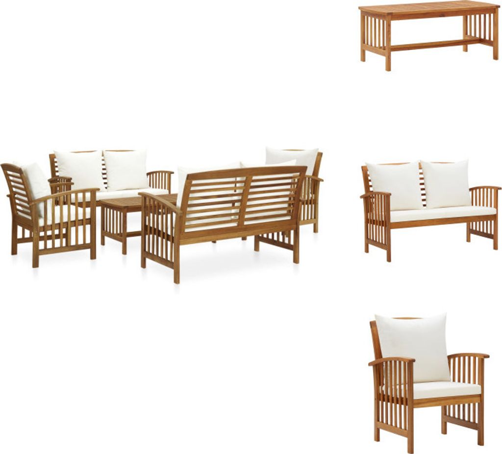 vidaXL 5-tlg. Garten-Lounge-Set mit Auflagen Massivholz Akazie - Gartenmöbel-Sets