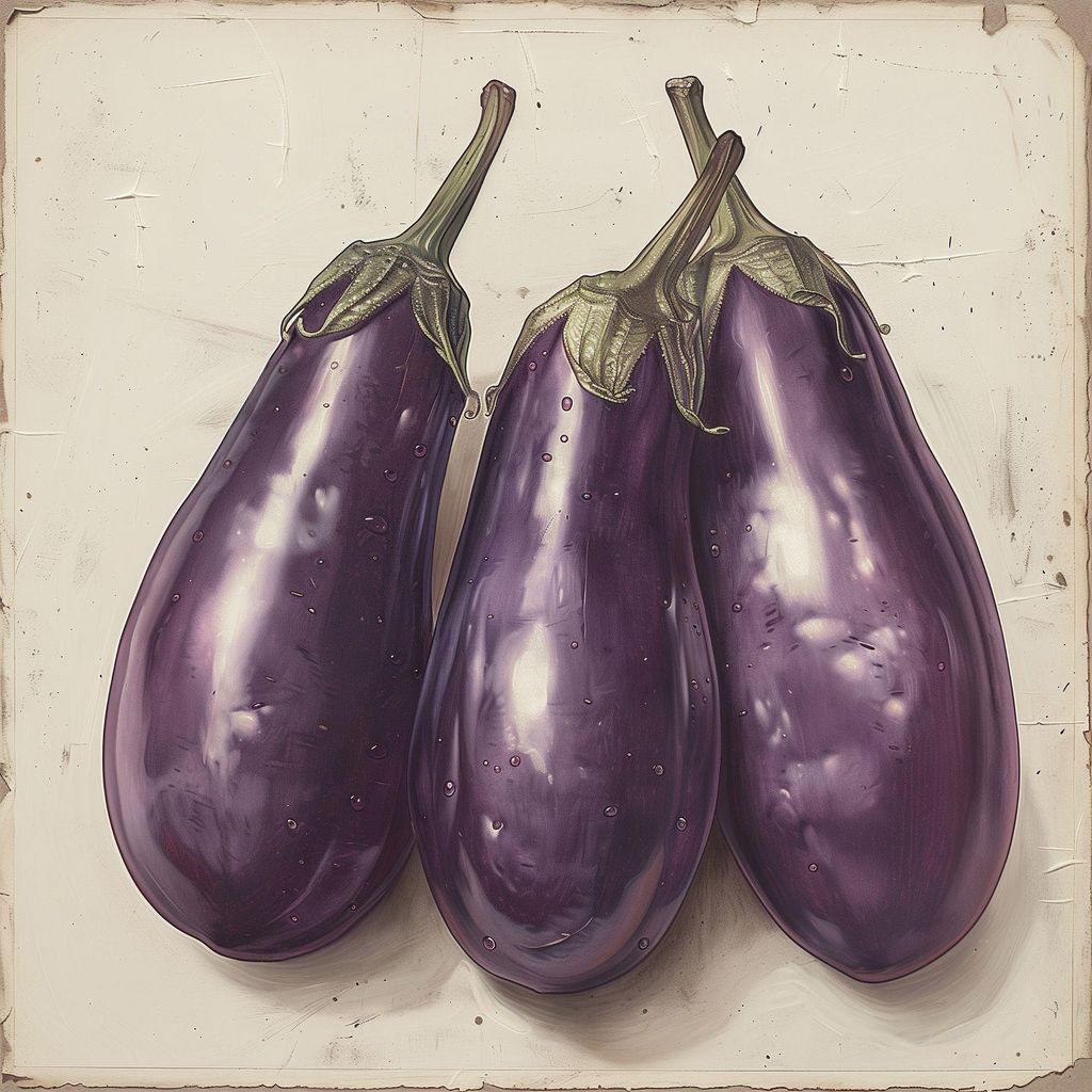 TADESSI Leinwandbild Küchenmotiv Aubergine - Wandbild 40 x 40 cm - Kunstdruck auf Leinwand in Creme Beige - M1-No.51831