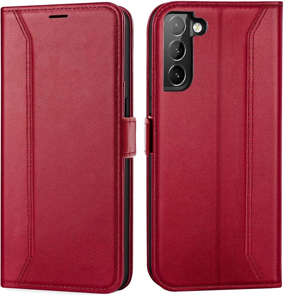 Conie RFID Klapp Tasche für Samsung Galaxy S21 Kartenfach Hülle Rundumschutz in Rot