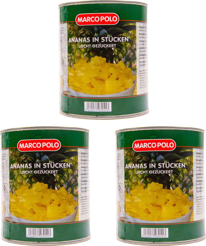 MARCO POLO Ananas in Stücken leicht gezuckert 3 Dosen Füll Produktbild 