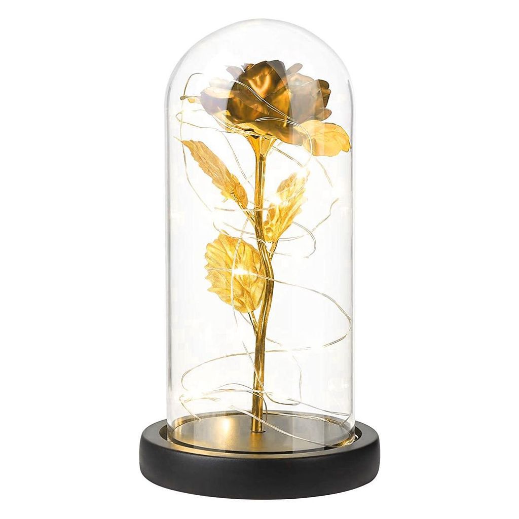 Infinity Rose mit Lichterketten - Gold / Schwarz