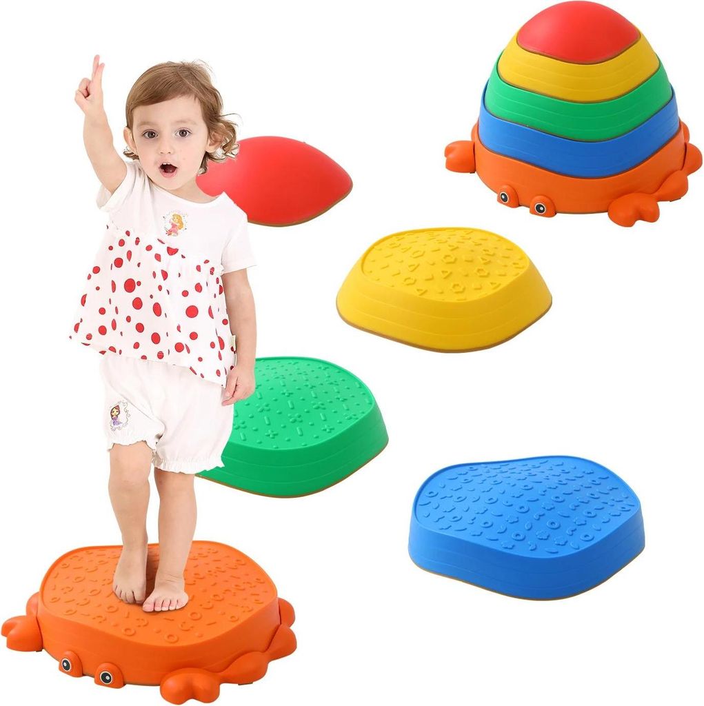 Balanciersteine für Kinder - Sensorik-Set - 5er-Pack Rutschfest - PP-Kunststoff - Für 3–6 Jahre - Fördert Balance & Koordination - Mehrfarbig