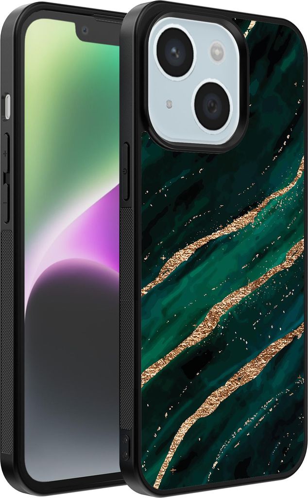 Smartphonica Handyhülle für iPhone 14 Plus mit Marmordruck - TPU-Hülle mit Marmordesign - Grün Gold