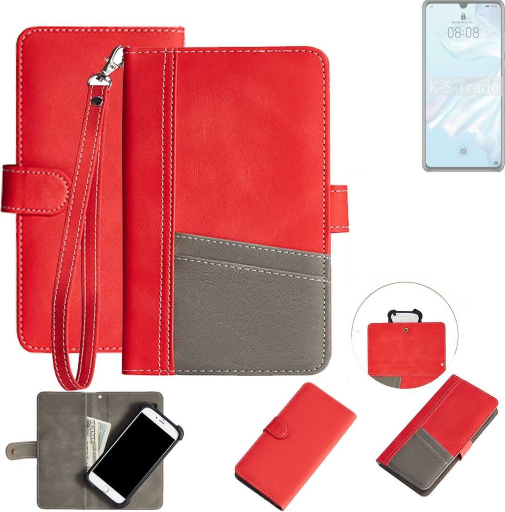 K-S-Trade Handy Schutzhülle für Huawei P30 Lite Hülle Portemonnee Brieftasche Klapphülle Kartenfächer Flip Wallet Case Etui