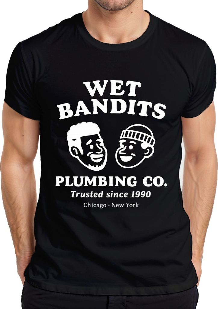 WET BANDITS PLUMBING CO Trusted since 1990 Klempner Harry Marv Herren T-Shirt, Schwarz, M