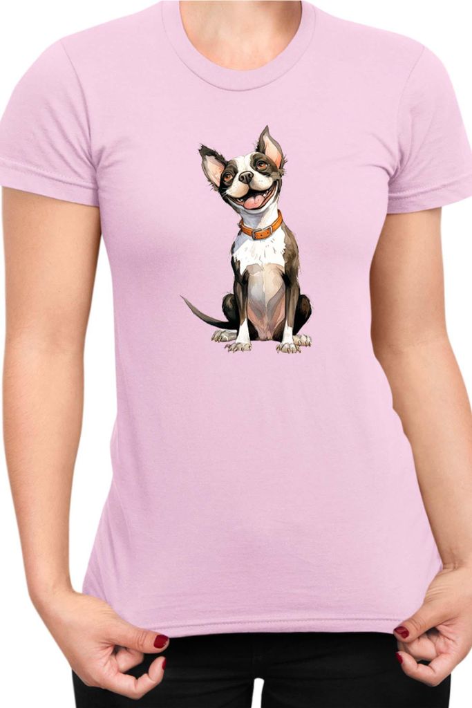 Damen T-Shirt Funny Dogs Breeds Boston Terrier Dog Breed 020, Lady L / Hellrosa