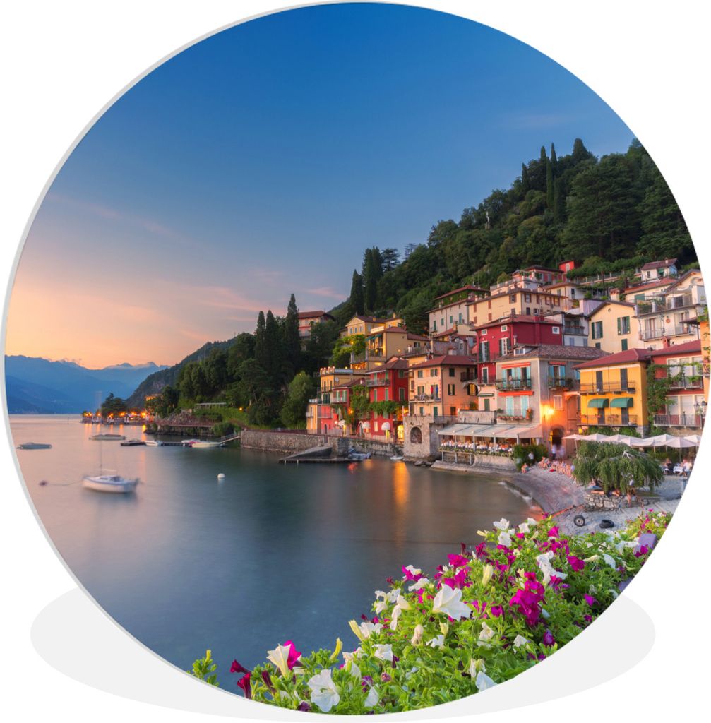 MuchoWow Rundes Wandbild - Runde Bilder Italien - Sonnenuntergang - See Ø 30 cm Kreis Wanddekoration Kunststoff - Wandkreis - Wandschmuck - Schl...