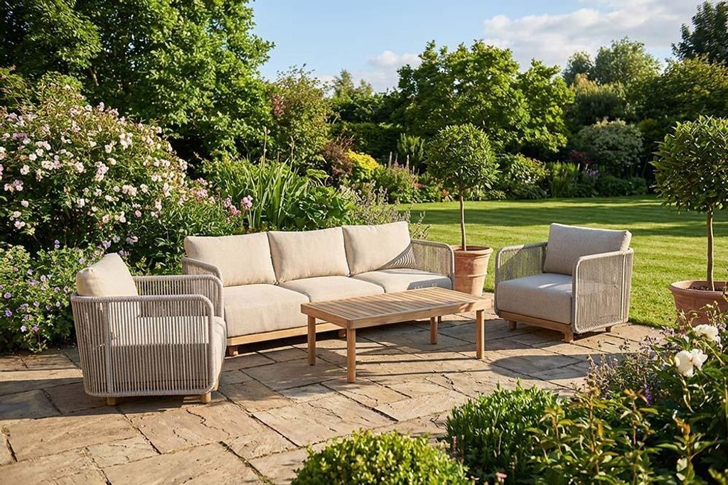 riess-ambiente Outdoor Garten-Lounge-Set ROPE hellgrau natur Akazie wetterfest inkl. Tisch und Kissen