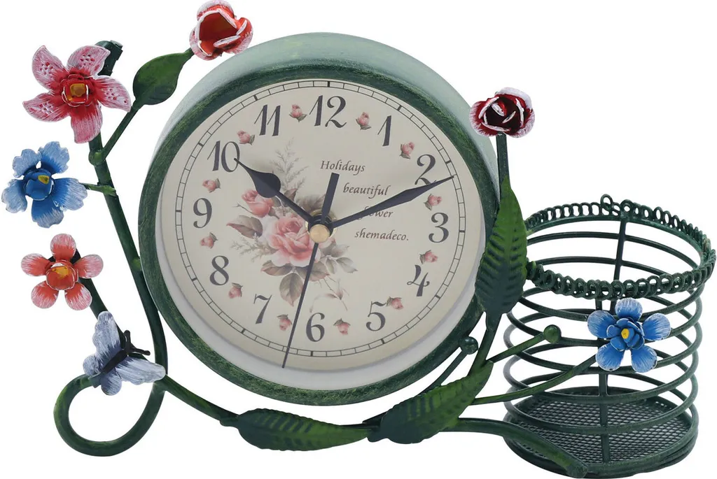 Horloge de table classique européenne avec réveil et porte-fleur décor