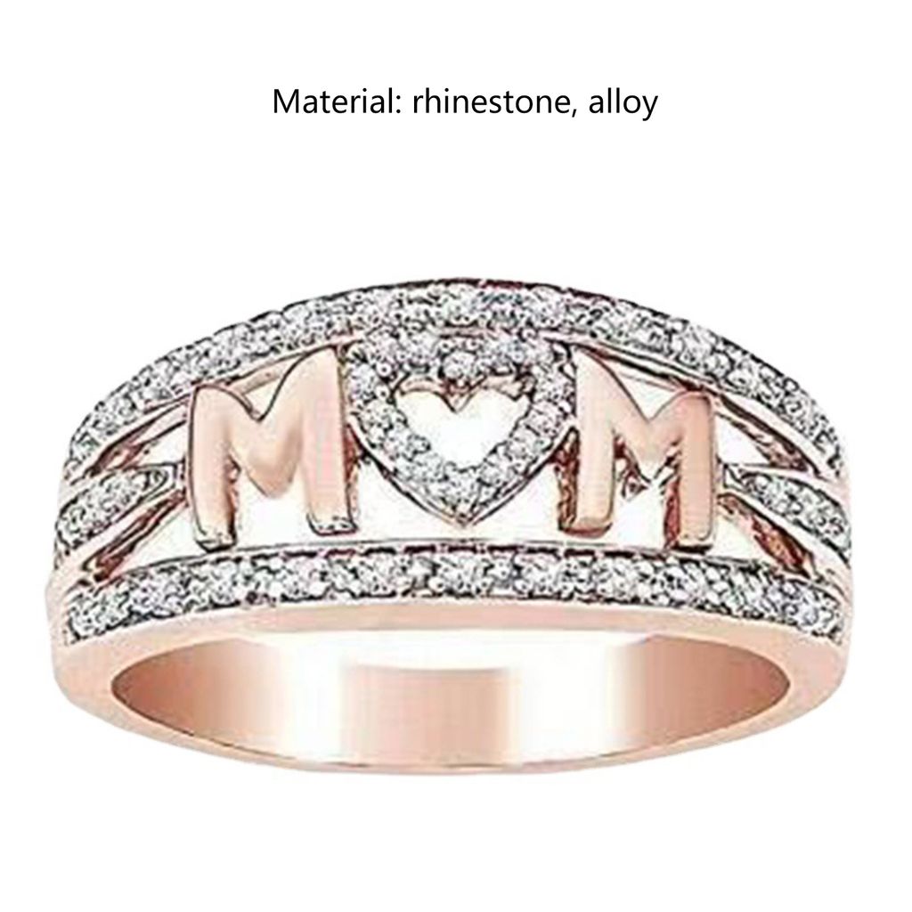 Damen-Fingerring, exquisiter Strass-Legierungs-Edelstahl-Frauenring für Mutter-Roségold,US 6