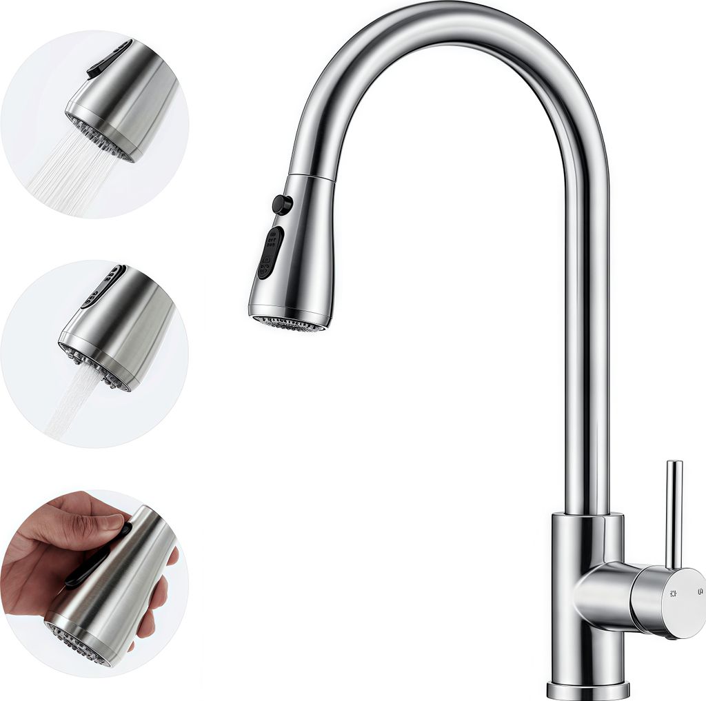 Küchenarmatur, Wasserhahn Küche Ausziehbar, 360° Drehbar, Produktbild 