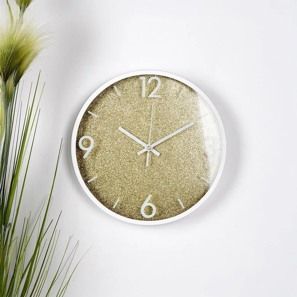 Grande pendule murale décorative design blanc et or pour maison moderne