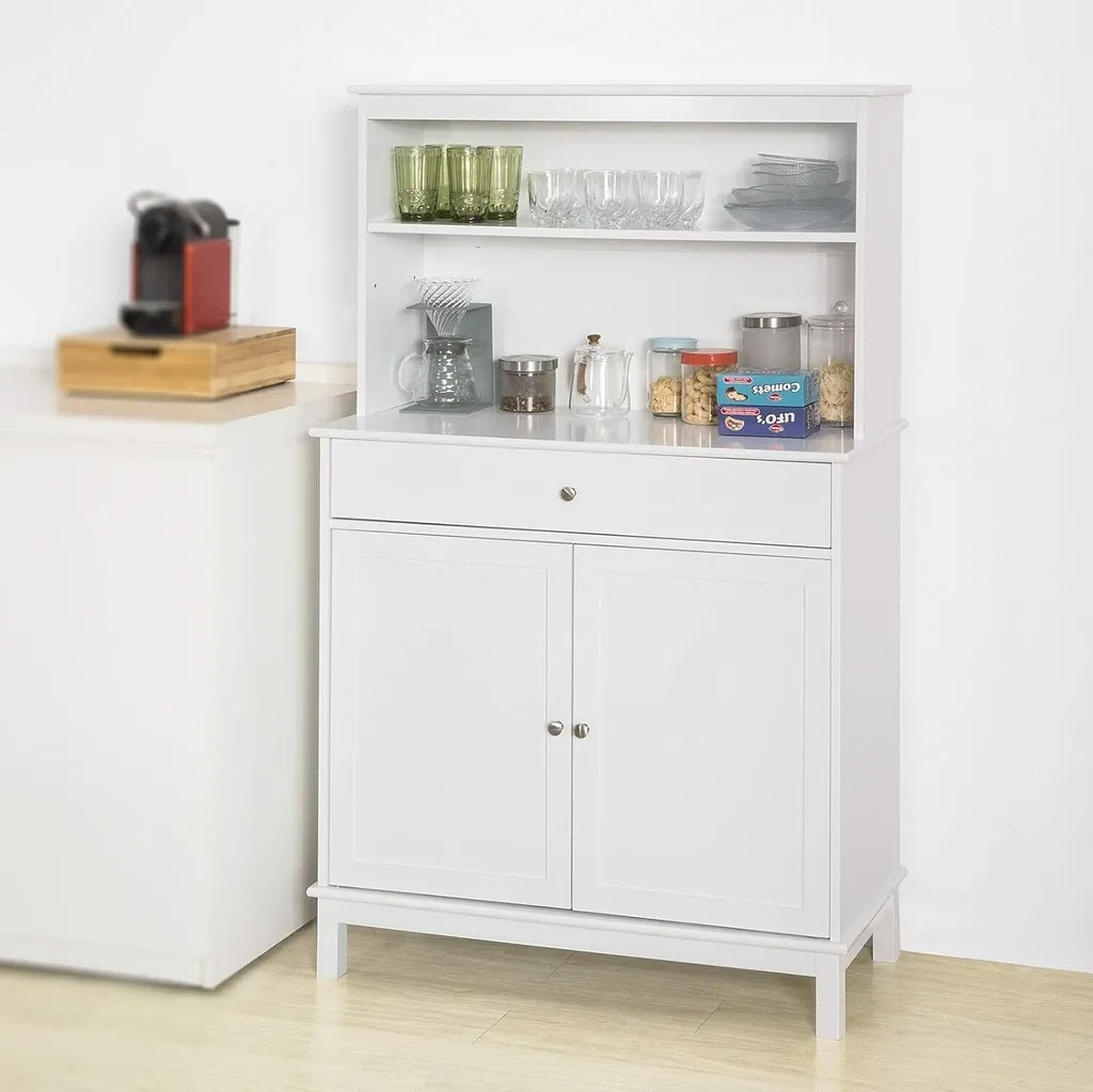 Armoire buffet de cuisine pour Rangement Vaisselle et Bouteilles Blanc