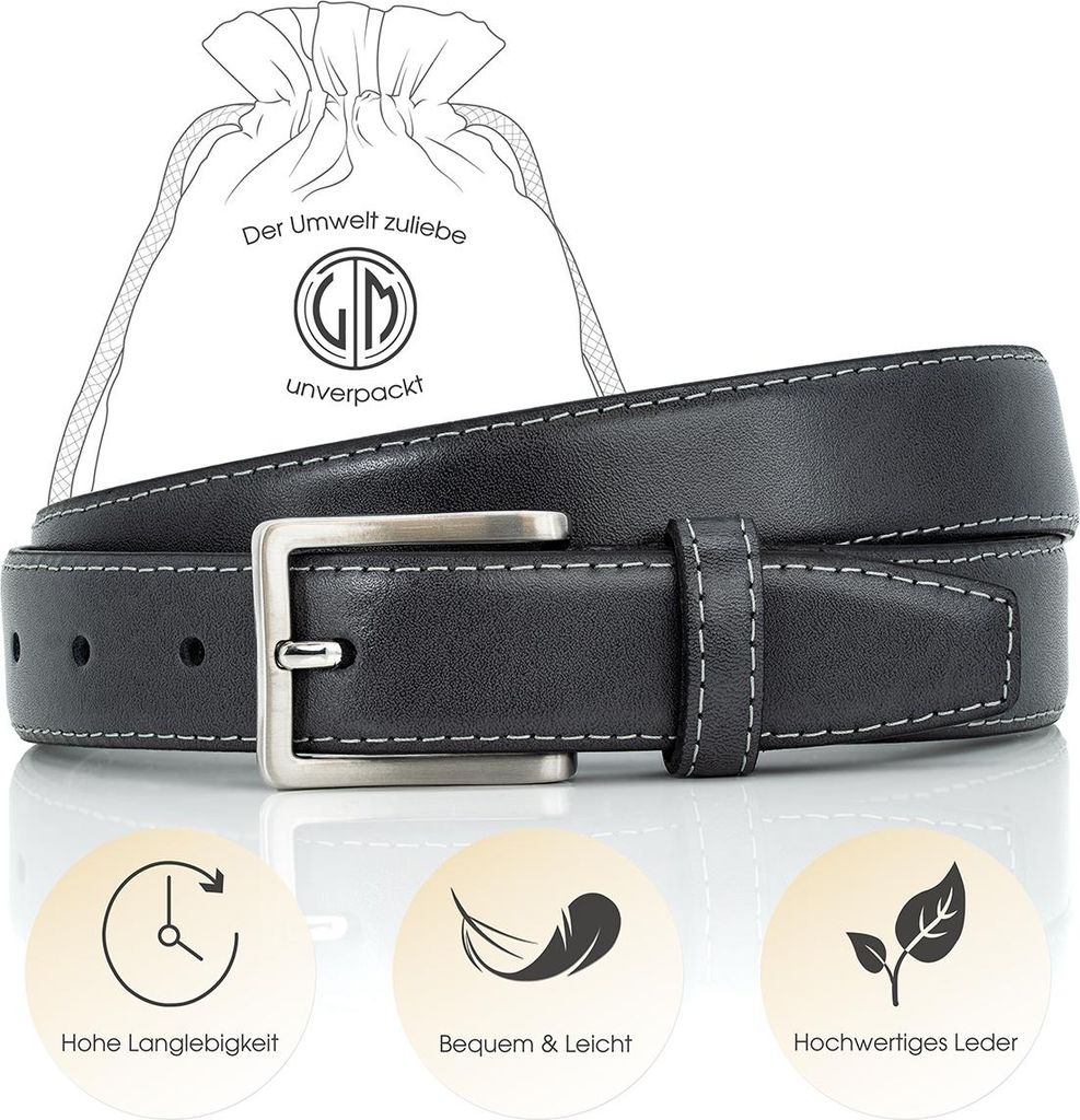 LINDENMANN Ledergürtel Herren, schwarz 30 mm Rindleder, bombiert, Größe / Size:Bundweite 120 cm Gesamtlänge 135 cm W 47.2 XXL, Farbe / Color:grau