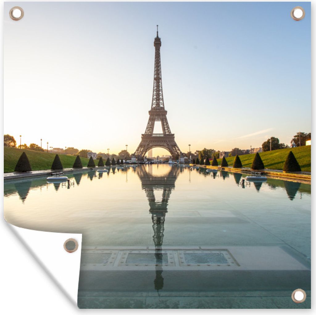 MuchoWow 100x100 cm Outdoor-Poster Gartendeko Sichtschutz Garten Poster für den Garten Der Eiffelturm und die Gärten des Trocadero-Palastes