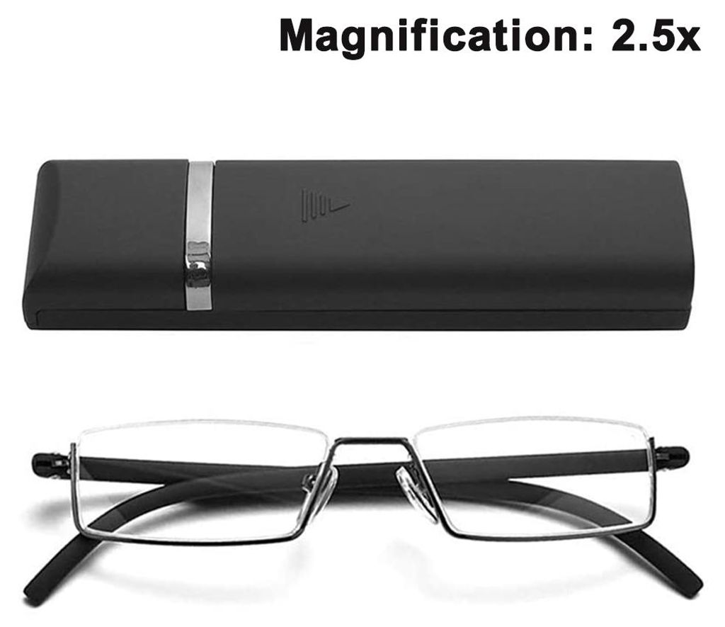 Klare Halbrahmen-Lesebrille für Damen und Herren, leichte Computerlesebrille mit tragbarem Spiegelfach
