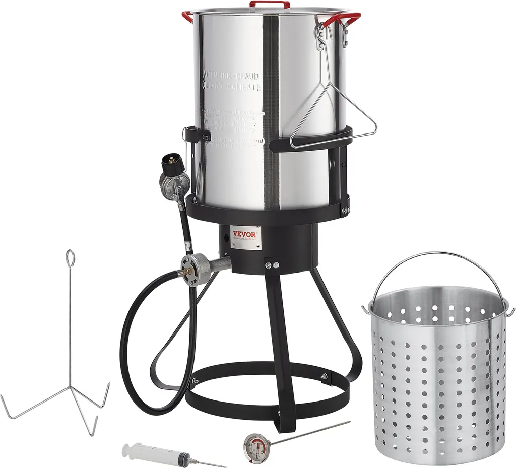 Friggitrice per tacchini VEVOR, set di cottura per friggitrice per tacchini da 30 litri, pentola per friggere all'aperto in alluminio, bollitore a gas propano con bruciatore da 54.000 BTU, cestello incluso, supporto per pollame forato, ecc. - 1