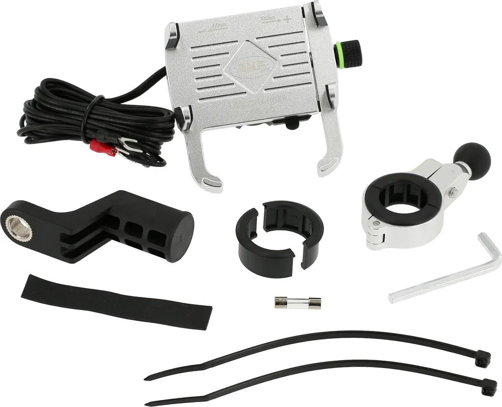 Supporto Smartphone USB Argento Anodizzato | Alluminio CNC Moto
