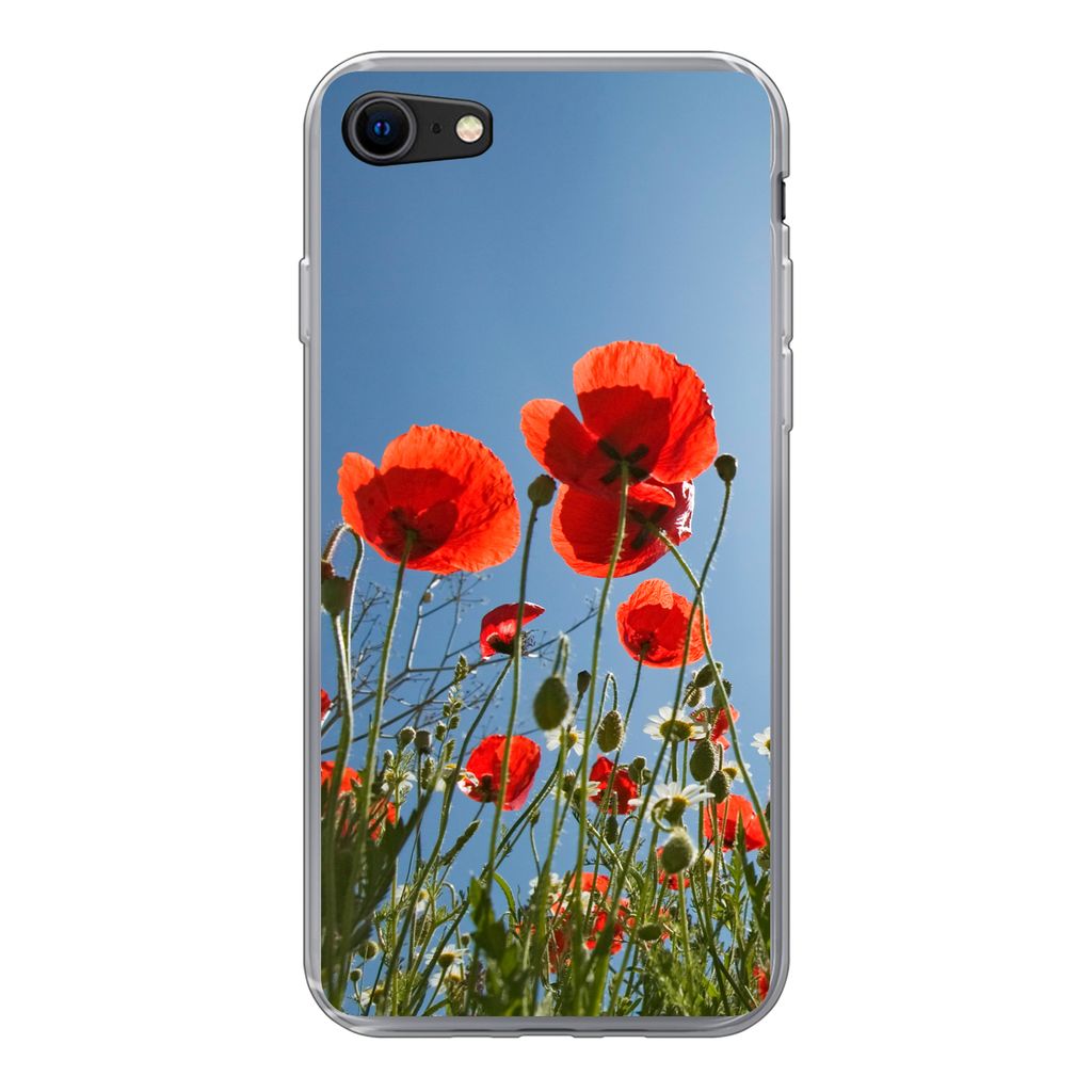 MuchoWow Handyhülle Schutzhülle Hülle für iPhone 7 Strahlende Sonne über einigen Mohnblumen in Spanien Silikon Softcase Handy Hülle - Karte...