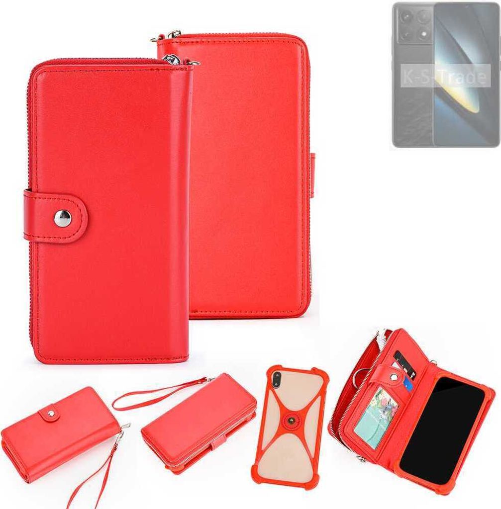 K-S-Trade 2in1 Schutzhülle Portemonnee Handyhülle mit Bumper kompatibel mit POCO F6 Pro Hülle Case Etui Geldbörse Smartphone rot (1x)